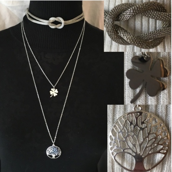 Hand Crafted Jewelry - “Eternally Celtic” Handmade 3-Layer Necklace, Knot, 4-Leaf Clover, Tree of Life